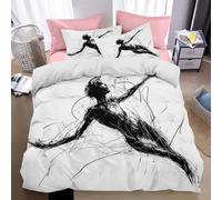 Funda Nordica Microfibra Movimiento Estilo Expresionista, Suave y Confortable Cuerpo Humano Líneas Estampada En Blanco Negro Juego de Funda Nordica con Cremallera, para niños y Ropa de Cama 220x240 cm