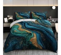 Funda Nordica Microfibra para Cama 135 cm Fluido de MáRmol Creativo Funda Edredon 220x220 cm y 2 x Fundas de Almohada de 50x75 cm Ultra Suave Azul Juego De Ropa De Cama