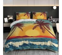 Funda Nordica Microfibra para Cama 90 cm Paisaje de Playa Pintado Funda Edredon 150x220 cm y 2 x Fundas de Almohada de 50x75 cm Ultra Suave Pintura de Arte Juego De Ropa De Cama
