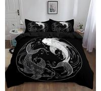 Funda Nórdica Microfibra Suave Cama 80/90, Funda Nórdica Transpirable Negro 135 x 200 cm, Funda Edredon con Minimalismo Líneas Runas Koi Patrón - Adecuado para otoño e Invierno