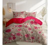 Funda Nórdica Microfibra Suave Y Transpirable Estilo William Morris Flores Hojas.para Pareja, Niños Y Niña, Rosa Roja Juego De Funda Nórdica con 1 Funda De Edredón 200 Cm X 200 Cm
