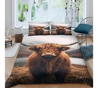 Funda Nórdica Microfibra Vaca Highland Impresión 3D Decoración Dormitorio Juego de Cama Suave Transpirable Single（135x200cm）