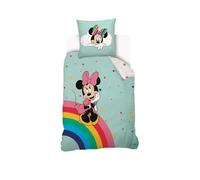 Funda nórdica Minnie Arc-en-Ciel 140 x 200 cm + 1 funda de almohada de 63 x 63 cm, 100% algodón, color verde agua