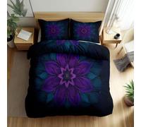 Funda nórdica Muy Suave y de Larga Duración con Elegante Exquisito Flores Mandalas Estampado Patron - Ropa de Cama Azul Violeta Reversible con Cremallera Oculta - 200 x 200 cm