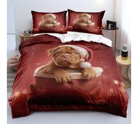 Funda Nórdica Navideña con Diseño de Perro Juego de Cama Navideño de Papá Noel con Fundas de Almohada Suave y Fácil de Cuidar para Niños Adolescentes y Adultos Enamorado