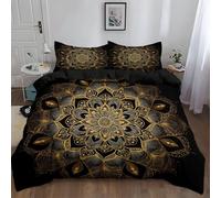 Funda Nórdica Negro Cama 105，Funda Edredon Reversible con Hermosas Líneas De Mandala Patrón Microfibra, 200 x 200 cm Tejido Suave Antiarrugas Transpirable y Lavable