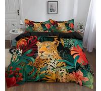 Funda Nórdica Negro Cama 105，Funda Edredon Reversible con Hermoso Flores Plantas Animales Leopardo Patrón Microfibra, 200 x 200 cm Tejido Suave Antiarrugas Transpirable y Lavable