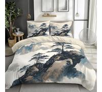 Funda Nórdica Oriental Montañas Pintura A Tinta Beige 135 cm x 200 cm, Fundas con Estampados De Edredón con Cierre De Cremallera, Juegos De Cama Reversible 3 Piezas para Niños Adolescentes Adultos
