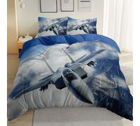 Funda nórdica para Adolescentes y Adultos 135 x 200 cm, Juego de Cama Doble de Microfibra de 3 Piezas con Cierre de Cremallera, Aviones De Combate Modernos Patrón Impreso, Azul