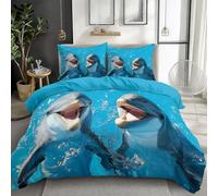 Funda Nórdica para Cama 135/150, Set de 3 Piezas, Patrón Delfín Animal Juego de Ropa de Cama, 1 Funda Nórdica 220 x 240 cm + 2 Fundas de Almohada 50x75 cm, Azul Cielo