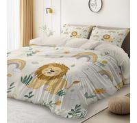 Funda nórdica para Cama 135/150, Tema Dibujo Animales Flores Arcoíris, Microfibra Juego de 3 Piezas Compuesto por 1 Funda nórdica de 220 x 240 cm y 2 Fundas de Almohada de 50 x 75 cm, Beige