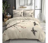Funda Nórdica para Cama 90 Patrón Estilo Oriental Flor de Ciruelo Pintura con Tinta, Set de 3 Piezas con Funda de 180 x 220 cm y 2 Fundas de Almohada 50x75 cm, Suave Ropa de 100% Microfibra, Beige
