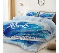Funda nórdica para Cama 90, tema Acuarela Guitarra Teclas De Piano, 100% microfibra, juego de 3 piezas compuesto por 1 funda nórdica de 150 x 220 cm y 2 funderas de almohada de 50 x 75 cm, Azul