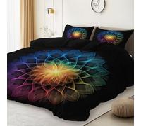 Funda nórdica para Cama 90, Tema Geométrico Colorido Mandala, 100% Microfibra, Juego de 3 Piezas Compuesto por 1 Funda nórdica de 150 x 220 cm y 2 funderas de Almohada de 50 x 75 cm, Negro