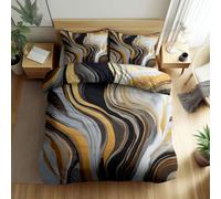 Funda Nordica para Cama de 135/150 cm, Mármol Líquido Abstracto, Suave Microfibra Juego de Ropa de Cama, Funda Edredon 220 x 240 cm y 2 x Fundas de Almohada de 50 x 75 cm, Oro