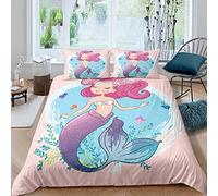 Funda Nórdica para Niña Juego de Cama de Sirena de Dibujos Animados Funda de Edredón Rosa con Funda de Almohada y Cremallera (Estilo 18,Cama 135-220x220)