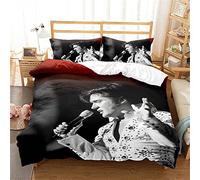 Funda Nórdica para Niños De Elvis Presley De 3 Piezas, Juego De Cama Estampado con Cierre De Cremallera, Funda De Edredón Reversible Blanca para Niños ((150x200cm)-Cama de 90,EP 04)