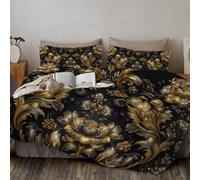 Funda Nordica Patrones Abstractos Microfibra Juego de Funda Edredon Estilo Barroco 240x220 cm con Cremallera - y 2 Fundas de Almohada 65X65 cm Oro