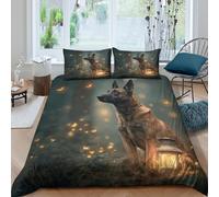 Funda Nórdica Perro Bosque Impresión 3D Microfibra Decoración Dormitorio Juego de Cama Nocturno Mascotas para Hogar Single（140x200cm）
