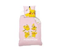 Funda nórdica Pikachu Pokémon 140 x 200 cm + 1 funda de almohada de 63 x 63 cm, 100% algodón, rosa pale