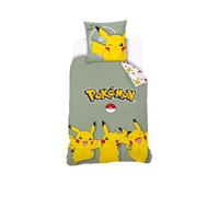 Funda nórdica Pikachu Pokémon 140 x 200 cm + 1 funda de almohada de 63 x 63 cm, 100% algodón, verde salvia