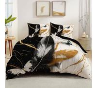 Funda Nórdica Plumas Mariposa Elegante Negro Dorado Juego De Cama Estampado 3D Microfibra Estampada 3D Suave Y Confortable 2 Fundas De Almohada 50X75 Cm Transpirable