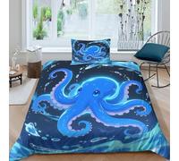 Funda Nórdica Pulpo Microfibra Suave Juego De Ropa De Cama con Motivo Pulpo Dibujos con Cremallera Y Fundas De Almohada para Adultos Adolescentes Single（135x200cm）