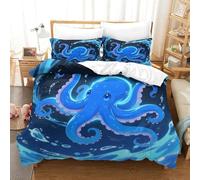 Funda Nórdica Pulpo Microfibra Suave Set De Cama 3 Piezas Patrón Pulpo Dibujos con Cremallera Y Fundas De Almohada para Niños Y Niñas, Super King（260x220cm）