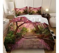 Funda Nordica Reversible Cama 105 Flores de Cerezo 3D Funda Edredon Paisaje Natural Ropa de Cama 155x220 cm y 2 Fundas de Almohada 3 Piezas Fundas Nórdicas Microfibra 676-ABCD