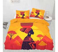 Funda Nordica Reversible Cama 150 Mujer Africana 3D Funda Edredon Patrón Africano Ropa de Cama 240x220 cm y 2 Fundas de Almohada 3 Piezas Fundas Nórdicas Microfibra 8070-ABC