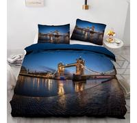 Funda Nordica Reversible Cama 150 Puente de La Torre 3D Funda Edredon Londres Ropa de Cama 240x220 cm y 2 Fundas de Almohada 3 Piezas Fundas Nórdicas Microfibra 8918-ABC