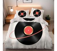 Funda Nordica Reversible Cama 180 Discos de Musica 3D Funda Nórdica Edredon 240x260 cm con 2 x Fundas de Almohada 3 Piezas Ropa de Cama de Suave, Reproductor de Música Rojo y Negra. a/3961