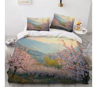 Funda Nórdica Reversible Cama 180 Flores de Cerezo Ropa de Cama 3D Paisaje Natural Microfibra Funda Edredon 260x240 cm Fundas Nordicas 3 Piezas y 2 Fundas de Almohada 50x75 cm ABCD1225