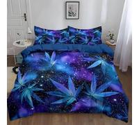 Funda Nordica Reversible Cama 180 Hojas de Cannabis 3D Funda Edredon Cielo Estrellado Ropa de Cama 260x240 cm y 2 Fundas de Almohada 3 Piezas Fundas Nórdicas Microfibra 8287-ABC