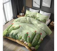 Funda Nordica Reversible Cama 90 Cactus 3D Funda Nórdica Edredon 150x200 cm con 2 x Fundas de Almohada 3 Piezas Ropa de Cama de Microfibra Suave, Planta Verde a.415