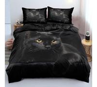 Funda Nordica Reversible Cama 90 Gato 3D Funda Nórdica Edredon 150x200 cm con 2 x Fundas de Almohada 3 Piezas Ropa de Cama de Microfibra Suave, Animal Negra a.3236