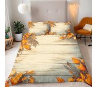 Funda Nordica Reversible Cama 90 Hojas Amarillas 3D Funda Nórdica Edredon 150x200 cm con 2 x Fundas de Almohada 3 Piezas Ropa de Cama de Microfibra Suave, Tablero de Madera Antiguo a/5147
