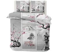 Funda Nordica Reversible Cama 90 Japón 3D Funda Nórdica Edredon 135x200 cm con 1 x Funda de Almohada 2 Piezas Ropa de Cama de Microfibra Suave, Estilo Asiático Cherry Blossoms Mount Fuji a.540