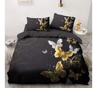 Funda Nordica Reversible Cama 90 Mariposa 3D Funda Edredon Negro Ropa de Cama 150x200 cm y 2 Fundas de Almohada 3 Piezas Fundas Nórdicas Microfibra 8346-ABC