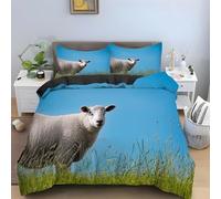 Funda Nordica Reversible Cama 90 Ovejas 3D Funda Edredon Azul Ropa de Cama 135x200 cm y 2 Fundas de Almohada 3 Piezas Fundas Nórdicas Microfibra 7929-ABC