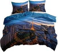 Funda Nordica Reversible Cama 90 París 3D Impresión Ropa de Cama Set de 3 Piezas, Microfibra Suave Transpirable Paisaje Urbano Funda Edredon 140x200 y 1 Funda de Almohada 80x80 cm aa1200
