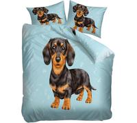 Funda Nordica Reversible Cama 90 Perro Salchicha 3D Impresión Ropa de Cama Set de 3 Piezas, Microfibra Suave Transpirable Azul Funda Edredon 135x200 y 1 Funda de Almohada 80x80 cm aa989