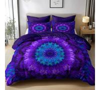 Funda nórdica Reversible con impresión 3D, Suave Microfibra con Cremallera Juego de Ropa de Cama Lavable Transpirable Fantasía Degradado Mandala Flores para Cama Individual 150 x 220 cm Púrpura