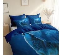 Funda nórdica Reversible con impresión 3D, Suave Microfibra con Cremallera Juego de Ropa de Cama Lavable Transpirable Moderno Animales Campo De Nieve Lobo para Cama Individual 150 x 220 cm Azul