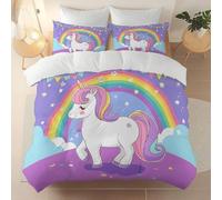 Funda Nordica Reversible - Microfibra Juego de Funda Edredon 180 x 220 cm con Cremallera - y 2 Fundas de Almohada - Diseño Dibujos Animados Adorable Unicornio Arcoíris, Blanco