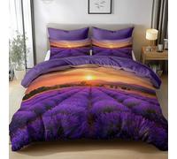 Funda Nordica Reversible Paisaje Natural Puesta De Sol Campos De Lavanda Suave Fundas Nordicas 150x200cm y 2 Fundas de Almohada 50x75cm, Púrpura Ropa de Cama 3 Piezas, Microfibra Fundas Nordicas