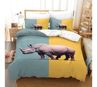Funda Nórdica Rinoceronte Juego De Ropa De Cama 3 Piezas Impresión 3D con Fundas De Almohada,Microfibra Edredon con Cremallera para Niños Y Niñas Single（140x200cm）