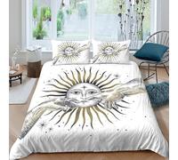 Funda Nórdica Sol Luna Impresión 3D Microfibra Decoración Dormitorio Juego de Cama Celestial Suave Transpirable Adultos King（220x240cm）