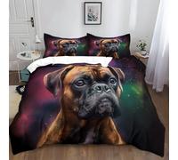 Funda Nordica Suave y Antialérgico Microfibra para Cama 150, Tema del Cielo Estrellado del Perro Boxer Animal Oscuro Funda Edredon 260x220 cm para Niños Adultos con Cremallera y 2 x Fundas
