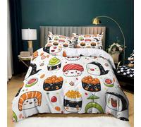 Funda Nórdica Sushi Kawaii Juego De Cama Suave Transpirable Microfibra 1 Funda Nórdica + 2 Fundas De Almohada 50X75cm Cama 80/90